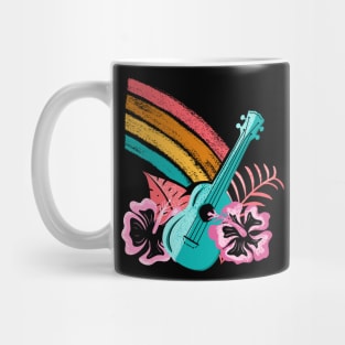 Tropical Ukulele Rainbow Hibiscus Flowers Hawaiian Island Paradise Mug